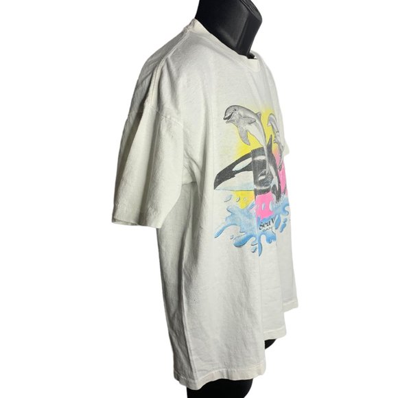 Vintage Sea World Crewneck T Shirt L White Single Stitch Shamu Short Sleeves - Picture 5 of 7